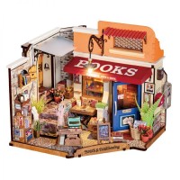 Robotime, DIY Huisje Corner Bookstore met LED verlichting, DG164, 25x16,7x18cm