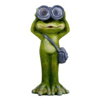 LED Solarleuchte "Frosch" stehend für Terrasse und Garten, aus grüner Keramik, mit fest verbauten LEDs , Deko Lampe für Außen 30 cm hoch