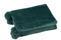 J-Line Plaid Pompom - polyester - dark green - 170 x 130 cm