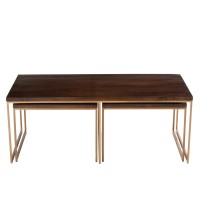 J-Line Salontafel Rafi 3Delig Ijzer/hout - goud/donkerbruin