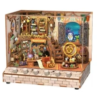 Tonecheer, DIY 3D Houten Puzzel met 6 verschillende geluidseffecten en stofkap, Miniature House Magic Shop, TQ403, 18x14,5x15,4cm