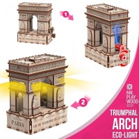 mr. Playwood 3D Wooden Puzzle Arc de Triomphe incl. lighting, 10207, 20.6x11.2x21.3cm