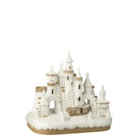 J-Line decoratie Peperkoek Kasteel + Trein - polyresin - beige/wit