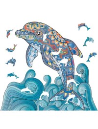 Logic Giochi Mandala Wooden Jigsaw Puzzle Dolphin/Dolphin, 28.4x26 cm