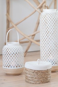 J-Line lantern Evi - bamboo - white - small