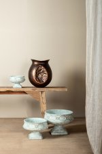 Artas Blue Cement Candle On Solid Stand Round L