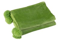 J-Line Plaid Pompom - polyester - grasgroen - 170 x 130 cm