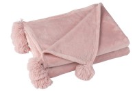 J-Line Plaid Pompom - polyester - babyroze - 170 x 130 cm