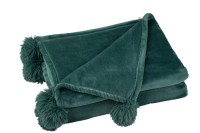 J-Line Plaid Pompom - polyester - dark green - 170 x 130 cm