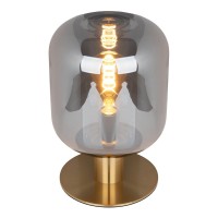 Glass table light "Alessio", 30 cm high, Ø 20 cm, gold-colored metal, smoke glass, E14