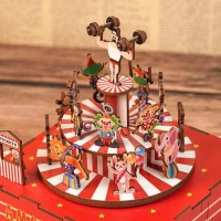 Music box DIY 3D Wooden Puzzle Circus Troupe Tone-Cheer, TQ047, 14x14x16cm