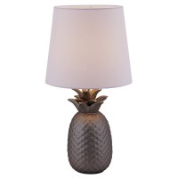 Ceramic table light "pineapple", ceramic table lamp with silver-colored glaze and white fabric screen, with E14 socket, for dining room, living room, hallway or office, table lamp 45 cm high