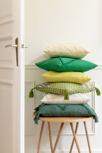 J-Line cushion Flowers + Tassels - cotton - green