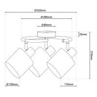 3-seater wall and ceiling rondel "Maron" made of metal-satin-matt with fabric umbrellas in brown, with E14 socket, lamp for living room, dining room, hallway and office, 28.5 cm diameter