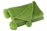 J-Line Plaid Pompom - polyester - grasgroen - 170 x 130 cm