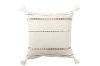 J-Line cushion 4 Tassels - cotton - white/brown