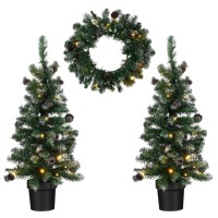 Norton Set van 2 Kunstkerstbomen en 1 Kerstkrans met LED Verlichting - Groen Frosted