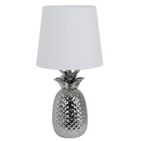 Ceramic table lamp "pineapple", ceramic table lamp with chrome-colored glaze and white fabric screen, with E14 socket, for dining room, living room, hallway or office, 45 cm high