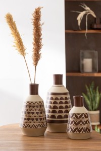 J-Line vase Pattern Shapes - ceramic - white/brown