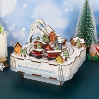 Music box DIY 3D Wooden Puzzle, Snow Train, Tone-Cheer, TQ058, 14x14x12.2cm