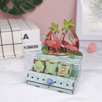 DIY Houten Puzzel Kalender, Pink Flamingos, Tone-Cheer, TQ001, 10,4x8,9x13,5cm