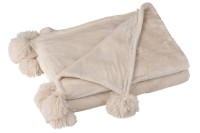 J-Line Plaid Pompom - polyester - light beige - 170 x 130 cm