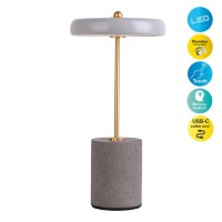 Akku Tischleuchte "SETA" grau 30 cm hoch aus Metall und Beton, mit fest verbauter LED