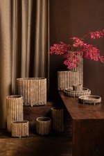 Morganne Brown Round Cement Pot Ribbed High M