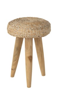 J-Line stool Round - wood/water hyacinth - natural