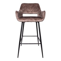 Fallon Velvet Brown Bar Stool Black Metal Leg KD