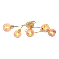 5er Spot/Deckenleuchte "LIBBY" Messing, klassische Deckenlampe aus messingfarbenem Metall und getöntem Glas in Amber, mit E14-Fassung, für Esszimmer, Wohnzimmer, Diele oder Büro, 65,5 cm lang