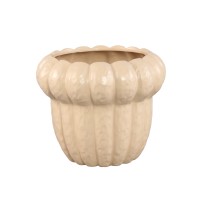 Samaran Cream Round Ceramic Pot Ribbed Low XL