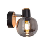 Glass wall Spot "Fumoso", wall lamp made of black and smoke glass in black, and nature, with E14 socket, for dining room, living room, hallway or office, lamp for living room, dining room, hallway or hallway 16 x 14 cm