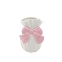 Vaas - boog - dolomiet - wit/ roze - 11x10x16cm