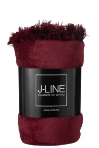 J-Line Plaid Pompom - polyester - bordeaux - 170 x 130 cm