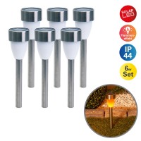 6 Set LED solar outer light with earth skewer made of stainless steel-colored metal and plastic, with integrated LED