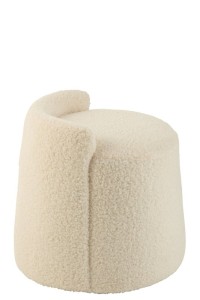 J-Line Poef Teddy Round+Rugleuing Bouclé White