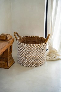 The Crossed Stitched Macrame Basket -Natural White - L