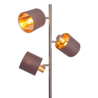 Stehleuchte "MARON" aus Metall satiniert-matt mit Stoffschirmen in Braun, mit E14-Fassung, für Esszimmer, Wohnzimmer, Diele oder Büro, Lampe für Wohnzimmer, Esszimmer, Flur und Büro, Stehllampe innen 153 cm hoch