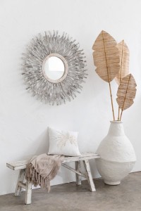 J-Line Mirror Round Sun Wood Whitewash