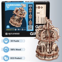Mr. Playwood 3D Houten Puzzel Carousel klein, 10404, 12,5x12,5x17,5cm.