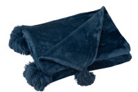 J-Line Plaid Pompom - polyester - blue - 170 x 130 cm