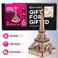 Mr. Playwood 3D Wooden Puzzle Eiffel Tower with LED lighting, 10205, 18.5x16x38cm