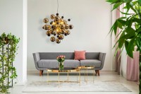Pendant lamp "explosion" of metal and glass, G9 versions, hanging lamp for dining room, living room, hallway or office, Øca. 65 cm