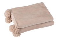 J-Line Plaid Pompom - polyester - donker beige - 170 x 130 cm