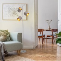 Stehleuchte "MARON" aus Metall satiniert-matt mit Stoffschirmen in Braun, mit E14-Fassung, für Esszimmer, Wohnzimmer, Diele oder Büro, Lampe für Wohnzimmer, Esszimmer, Flur und Büro, Stehllampe innen 153 cm hoch