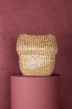 Colby Brown Ceramic Pot Oval Shaped Lines Low