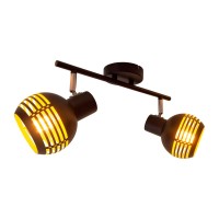 2-seater wall and ceiling light spot "Casco" made of metal in black, and gold, with E27 socket, 36 x 12 x 15 cm. Stylish lighting for living room, dining room or kitchen.