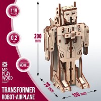 Mr. Playwood 3D Wooden Puzzle Transformer Robot/Airplane, 10103, 7(10)x15(21)x20(24)cm.