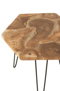 J-Line Set Of Two Side Table Hexagon Teak Wood/Metal Naturel